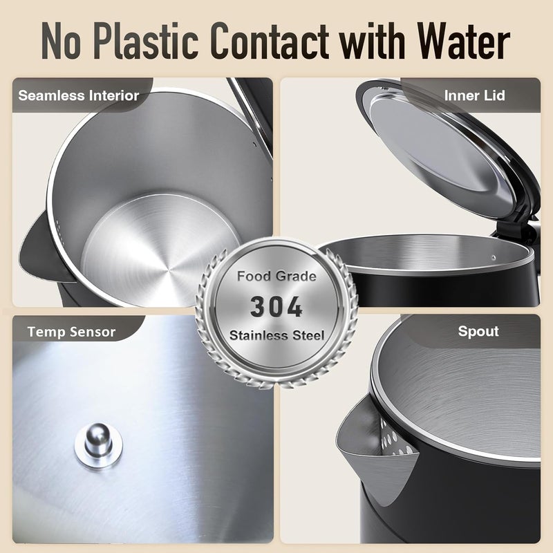 Mecity Electric Kettle 1.7L Touch Screen Temperature Control Water Boiler, No Plastic Contact with Water. 6 Preset Temperature Programs, 2 Hours Keep Warm, Auto Shut Off, Dark Grey - Image 3